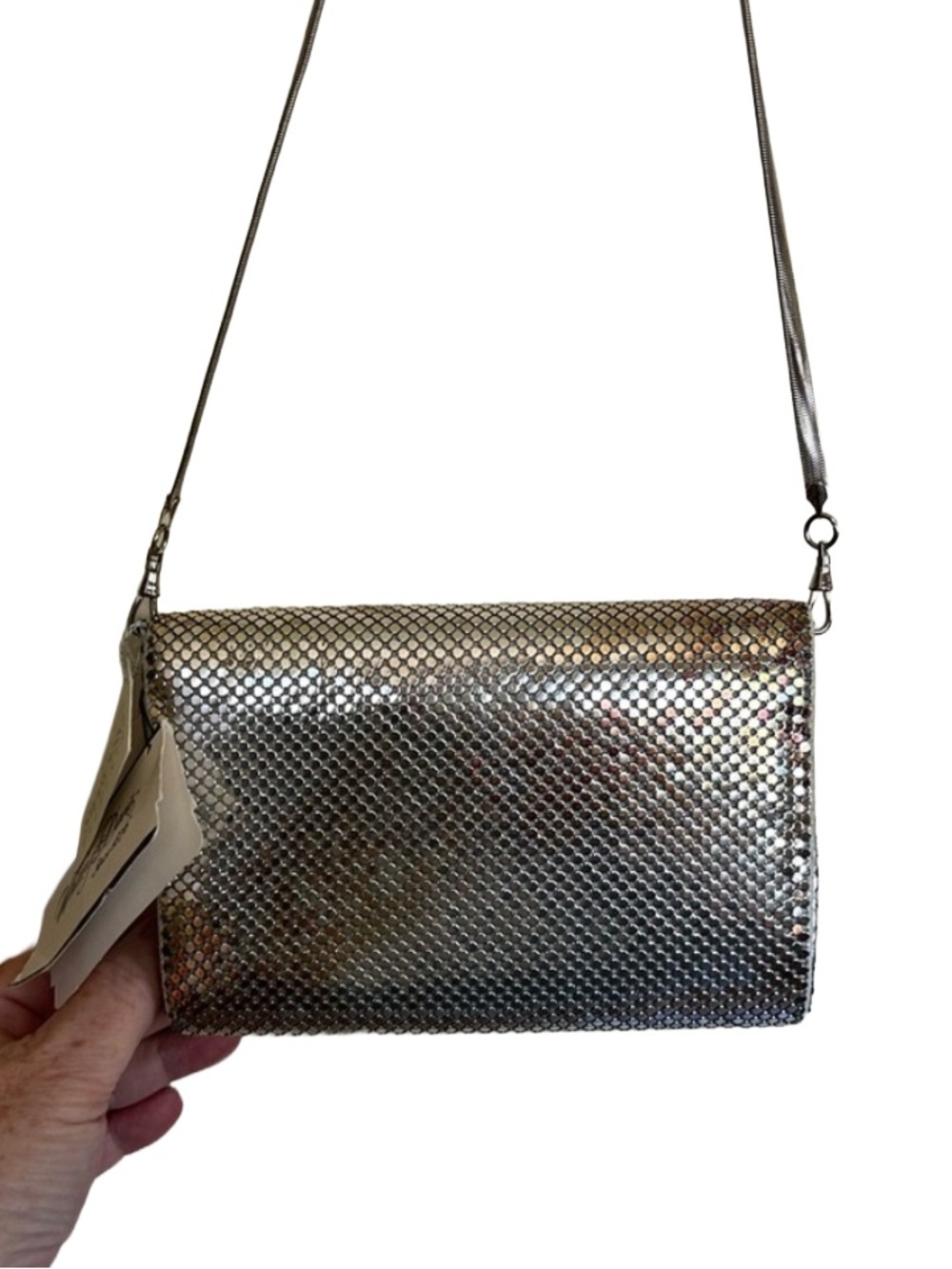 Vintage Whiting & Davis Silver Metal Mesh Clutch/Purse with Swarovski Elements - Picture 2 of 3
